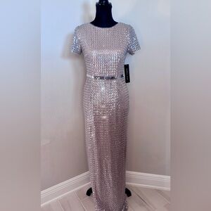 **SOLD**Papell Studio Silver/Nude Floor Length Sequin Gown. NWT!
